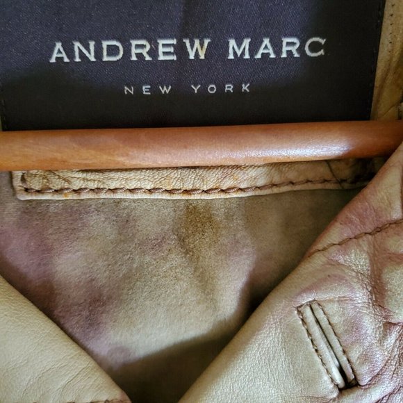 Andrew Marc leather coat safari Cowboy western rustic Large brown tan beige dyed - Picture 4 of 6